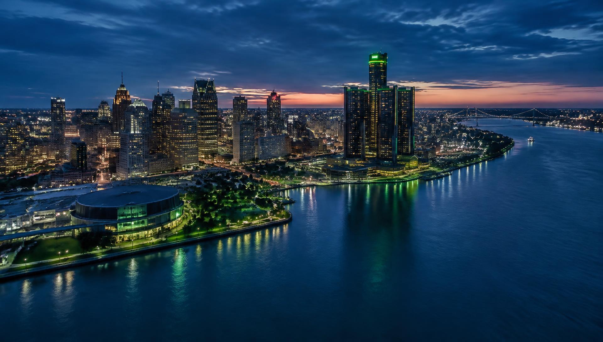 Aerial view of downtown Detroit